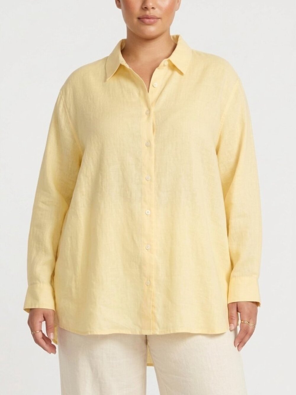 J.Jill 100% Linen Button Up Shirt Tunic Sz 3X Butter Yellow Longline Coastal